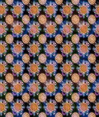 Raster dikişsiz çiçek deseni. Vadinin çiçekleri mavi ve kahverengi renklerde.