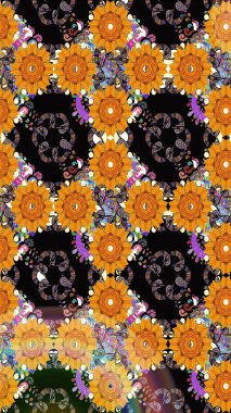 Çiçekli çiçek deseni, suluboya. Siyah renkli çiçekler. Renkli Bahar temalı eskiz kalıbı. Düz Çiçek Elementleri Tasarım Raster illüstrasyonu.