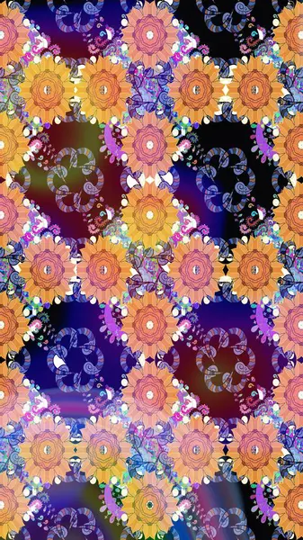 Küçük çaplı çiçeklerdeki basit şirin desenler. Tekstil veya kitap kapakları, imalat, duvar kağıtları, baskı, hediye paketi ve yapıştırma kitabı için çiçek eskizi geçmişi. Raster illüstrasyonu.