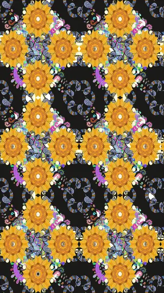 Raster illüstrasyonundaki çiçek desenli çizim. Gri renkli çiçekler. Renkli Yaz Temalı eskiz kalıbı. Düz Çiçek Elementleri Tasarımı.