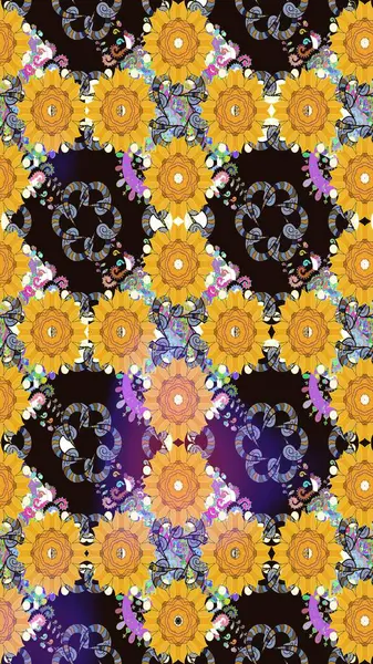 Çiçekli karalama şeklinde Raster çiçek deseni. Nazik, narin çiçek arkaplanı. Sarı renkte çiçekler.