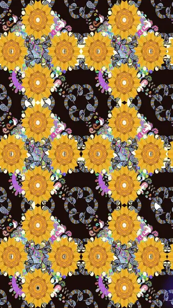 Sarı renkli sarı papatya deseni. Raster illüstrasyonu. Sarı renklerde.