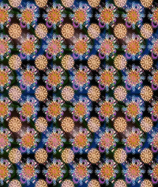 Raster dikişsiz çiçek deseni. Vadinin çiçekleri mavi ve kahverengi renklerde.