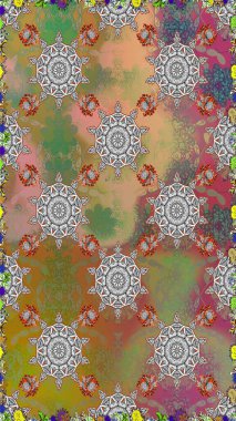 Gri ve kahverengi renkte güzel çiçekler, suluboya çiçek desenleri, duvar kağıdı, kart veya kumaş için fayanslı desenler. Raster..