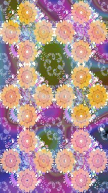 Raster Illustrasyon 'daki Çiçek Deseni' nin son moda çizimi. Tarafsız renklerde çiçekler. Renkli Yaz Temalı eskiz kalıbı. Düz Çiçek Elementleri Tasarımı.