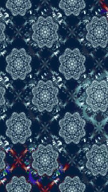 Parlak renkli çiçekleri ve mavi yaprakları olan harika bir çiçek deseni. Moda baskıları için zarif bir şablon. Modern çiçek arkaplanı. Halk stili.