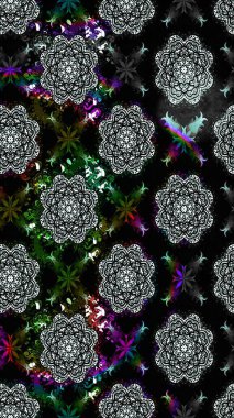 Çiçek deseni. Siyah renkte çiçek çizimi. Şatafatlı bahar bahçesi dokusu. Raster illüstrasyonu. Siyah renkte çiçekler.