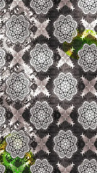 El çizimi çiçek çizimi deseni (fayans). Şirin çiçekli, desenli, gri renkli bir eskiz deseni. Tekstil için suluboya çizim deseni.