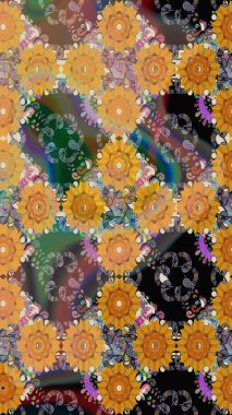 Turuncu üzerine çiçekler. Eskiz arkaplan modeli. Suluboya, elle çizilmiş. Raster stoku.