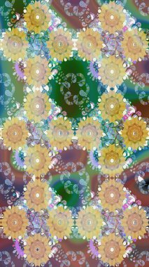 Tomurcukları papatya çiçekleri olan sevimli bir çiçek deseni. Eskiz geçmişi. Raster illüstrasyonu. Kumaş, tekstil, duvar kağıdı baskısı için. Eski usul. Miles Fleur, dandik süs.