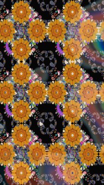 Raster illüstrasyonundaki çiçek desenli çizim. Turuncu renkte çiçekler.