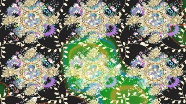 Renkli Yaz Temalı eskiz kalıbı. Raster illüstrasyonundaki çiçek desenli çizim. Düz Çiçek Elementleri Tasarımı. Gri renkli çiçekler.