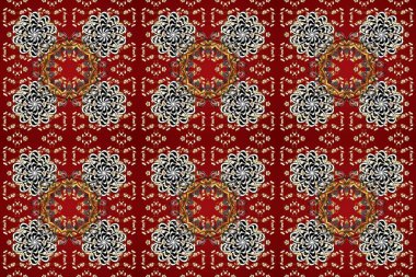 Kart, duvar kağıdı, ambalaj ve tekstil için klasik tasarım. Raster illüstrasyonu. Altın şablon. Kusursuz desenli altın elementler. Kırmızı, kahverengi ve bej renkli Royal retro. Çiçeksel klasik doku.