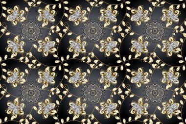 Gri, bej ve siyah renkli, altın elementli klasik, pürüzsüz desen. Noel 2019, kar tanesi, yeni yıl.