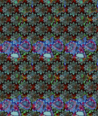 Renkli Bahar Teması eskiz kalıbı. Raster Modaya uygun kumaş deseni. Düz Çiçek Elementleri Tasarımı. Mavi renkli şirin çiçek deseni.