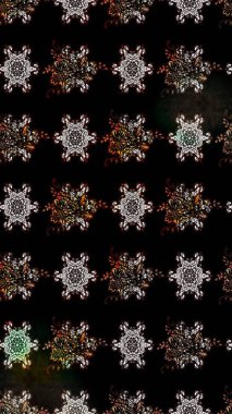 El çizimi çiçekli soyut çizim kalıbı. Raster illüstrasyonu. Siyah renkte çiçekler.