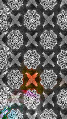 Çiçek duvar kağıdı. Renkli süs kenarı. Hint süsü. Çizim kalıbı. Raster illüstrasyonu. Gri renklerde.