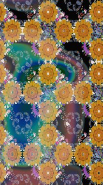 Çiçekli karalama şeklinde Raster çiçek deseni. Yumuşak, bahar çiçekli arka plan. Mavi renkte çiçekler.