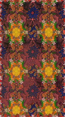 Kahverengi ve turuncu renklerde bahar çiçekleri. Raster illüstrasyonu. Çiçekli, pürüzsüz bir desen. Raster çiçekleri klasik tarzda resmedilir..