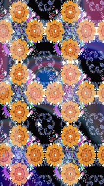 Sevimli çiçek raster deseni. Modaya uygun kumaş deseni. Renkli Yaz Temalı eskiz kalıbı. Düz Çiçek Elementleri Tasarımı.