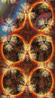 Kahverengi renkli Asya tekstili. Raster illüstrasyonu. Çiçek desenini çiz.