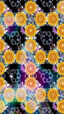 Raster illüstrasyonundaki çiçek desenli çizim. Sarı renkte çiçekler.