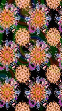 Raster illüstrasyonundaki çiçek desenli çizim. Siyah renkli çiçekler. Renkli Bahar Teması eskiz kalıbı. Düz Çiçek Elementleri Tasarımı.