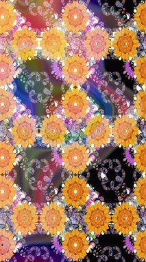 Sarı üzerine çiçekler. Eskiz arkaplan modeli. Suluboya, elle çizilmiş. Raster stoku.