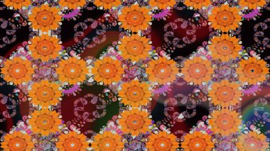 Üst manzara, yumuşak turuncu ve kahverengi renkli. Sevgililer günü ve tebrik kartı konsepti için şık bir davetiye. Manzaralı çiçek deseni. Çiçek kompozisyonu, el boyası, hassas şablon..