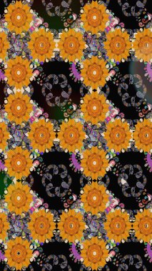 Çiçek ve yapraklı çiçek deseni. Küçük çiçekli şirin bir desen. Raster illüstrasyonu.