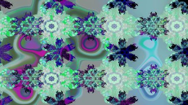 Parlak renkli çiçekleri ve mavi yaprakları olan harika bir çiçek deseni. Moda baskıları için zarif bir şablon. Modern çiçek arkaplanı. Halk stili.