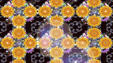 Sarı renkli çiçekler. Düz Çiçek Elementleri Tasarımı. Renkli Bahar Teması eskiz kalıbı. Raster illüstrasyonunda çiçek deseni çizimi.