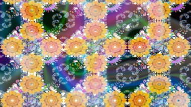 Raster illüstrasyonu. Çiçek çelengi. Güzel, parlak, pürüzsüz kumaş, tuval. Desen, çizim, çiçek sınırı. Kıvırcık, parlak örgü. Klasik eski arkaplan.