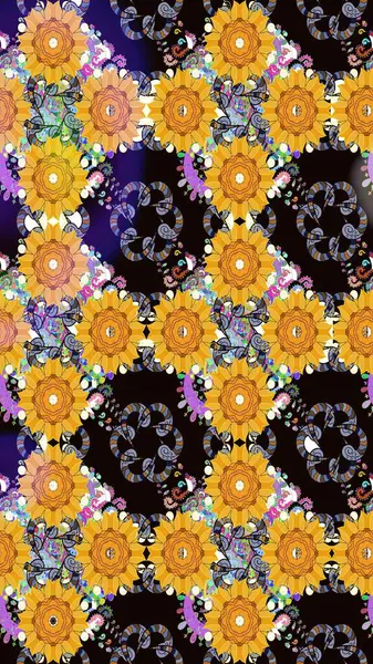 Raster suluboya çiçek deseni, narin çiçekler, sarı çiçekler, tebrik kartı şablonu. Raster Güzel kumaş deseni.