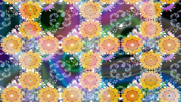 Raster illüstrasyonu. Çiçek çelengi. Güzel, parlak, pürüzsüz kumaş, tuval. Desen, çizim, çiçek sınırı. Kıvırcık, parlak örgü. Klasik eski arkaplan.