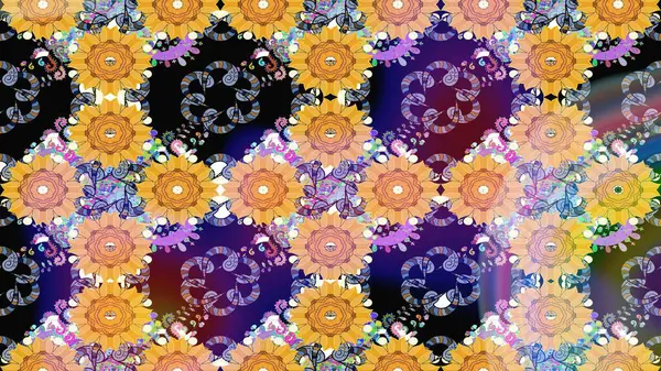 Sarı renkli çiçekler. Renkli Bahar Teması eskiz kalıbı. Raster illüstrasyonundaki çiçek desenli çizim. Düz Çiçek Elementleri Tasarımı.