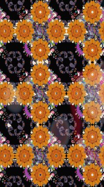 El yapımı çiçek ve bitki koleksiyonu. Raster illüstrasyonu. Eskiz tarzı turuncu renkler. Şirin karalamalı çiçek desenli çizim. Raster illüstrasyonu.