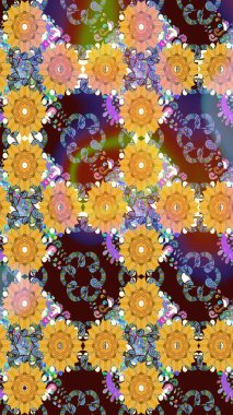 Şirin çiçek elementleri. Kahverengi renkli çiçekler. Raster illüstrasyonu. Çizim.