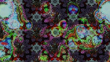 Tekstil için suluboya eskiz deseni. Şirin çiçekli, desenli, siyah renkli renkli bir eskiz. El çizimi çiçek çizimi deseni (fayans)).