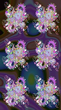 Raster illüstrasyonu. Suluboya çiçekli çiçek deseni. Mor renklerde Asya tekstili.