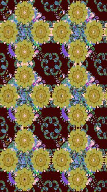 Çiçekli karalama şeklinde Raster çiçek deseni. Kahverengi renkte yaz çiçekleri. Raster illüstrasyonu.