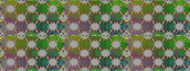 Raster deseni. Yeşil ve gri renklerde bahar çiçekleri. Raster illüstrasyonu. Patlayan çiçekler soyut yerleştirilmiş.