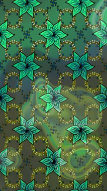 Raster illüstrasyonu. Renkli Bahar Teması eskiz kalıbı. Düz Çiçek Elementleri Tasarımı. Yeşil renkte zarif çiçekler ve suluboya..