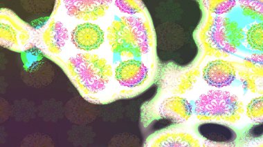 Desen, çizim, çiçek sınırı. Çiçek çelengi. Güzel, parlak, pürüzsüz kumaş, tuval. Kıvırcık, parlak örgü. Eski moda arka plan. Raster illüstrasyonu.