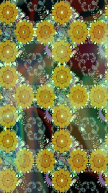 Parlak renkli çiçekli ve yeşil yapraklı harika bir çiçek deseni. Moda baskıları için zarif bir şablon. Modern çiçek arkaplanı. Halk stili.