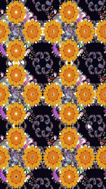 Siyah üzerine çiçekler. Eskiz arkaplan modeli. Suluboya, elle çizilmiş. Raster stoku.