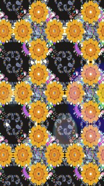 Tropik çiçek desenleri. Raster illüstrasyonu. Gri renkli çiçekler.