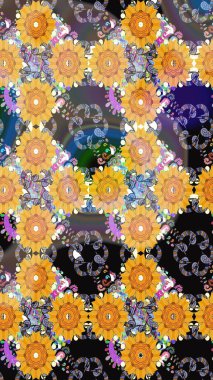 Çiçekler. Soyut etnik raster çizim kalıbı. Vadinin sarı renkli çiçekleri.