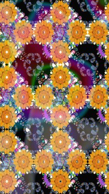 Raster illüstrasyonundaki çiçek desenli çizim. Sulu boya tarzında sarı renkte çiçekler.