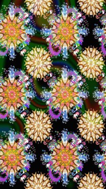 Sevimli çiçek raster deseni. Siyah renkli çiçekler. Renkli Bahar Teması eskiz kalıbı. Düz Çiçek Elementleri Tasarımı.